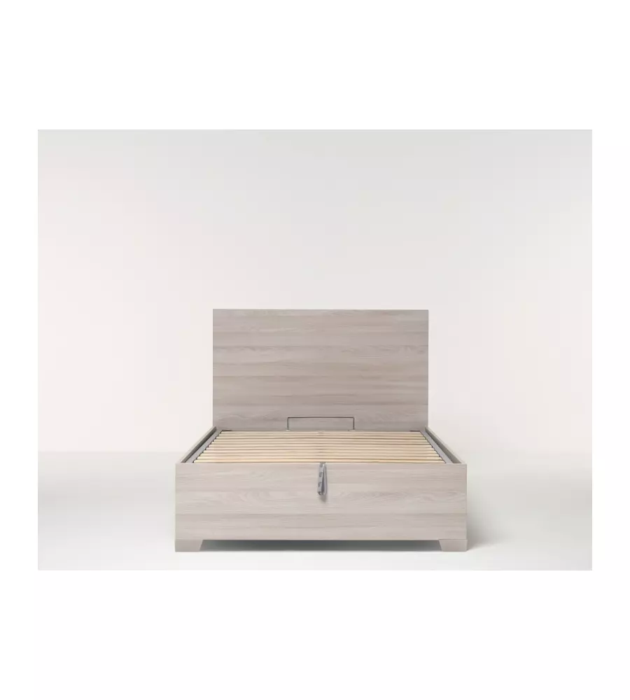 Letto 1 piazza e mezza "hi box" olmo naturale con rete, contenitore e piedini 120x190 cm